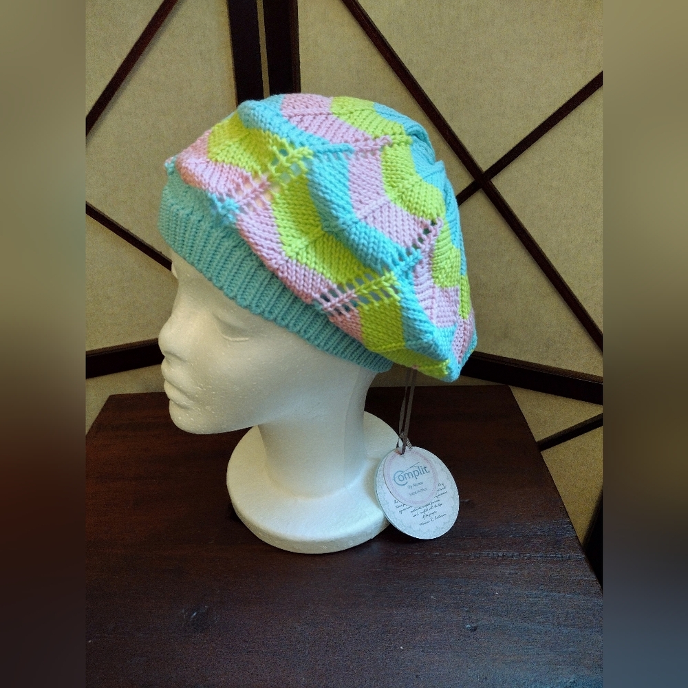 Complit By Marisa Pastel Cotton Knit Beanie Slouch Beret - Made In Italy - NWT
